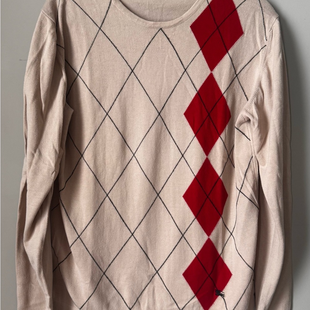 Burberry Beige Knit Sweater with Red Diamond Accent